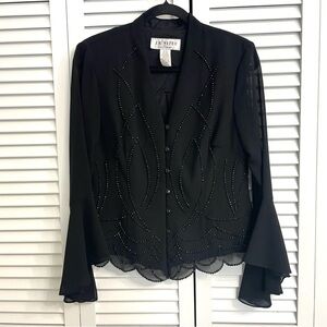 J.R. Nites by Caliendo Sz 8 Black Flare Sleeves Beaded Top Whimsigoth Witchy VTG